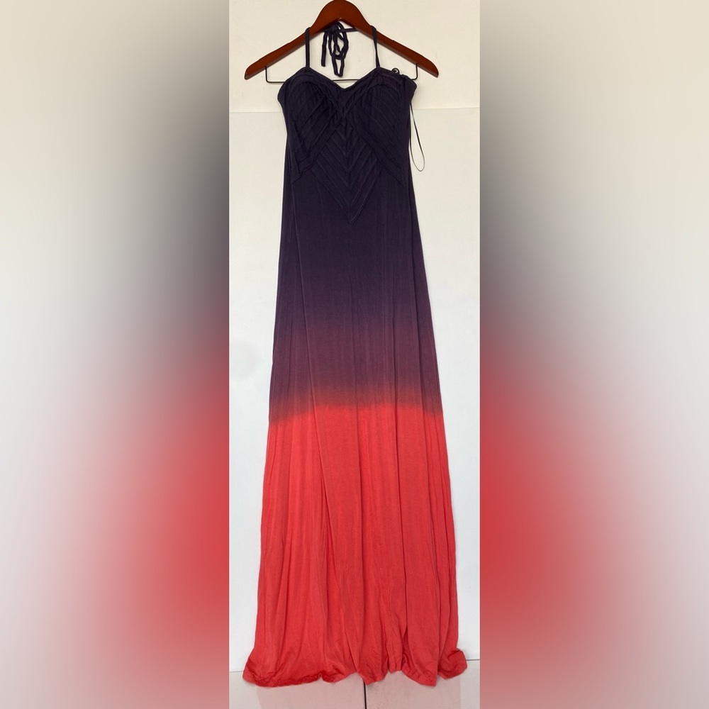 Mandarin Blue- Blue To Pink Ombré Maxi Long Dress Heart Shape Halter Size Small